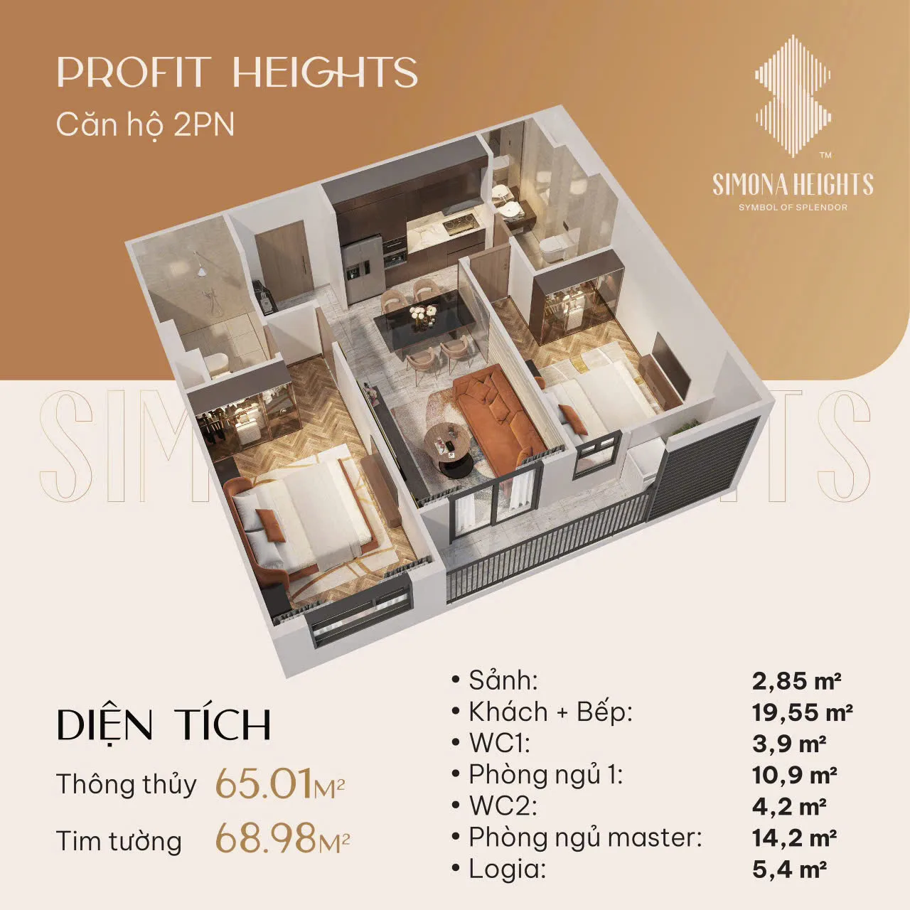 Layout thiết kế căn hộ 2 phòng ngủ quy nhơn