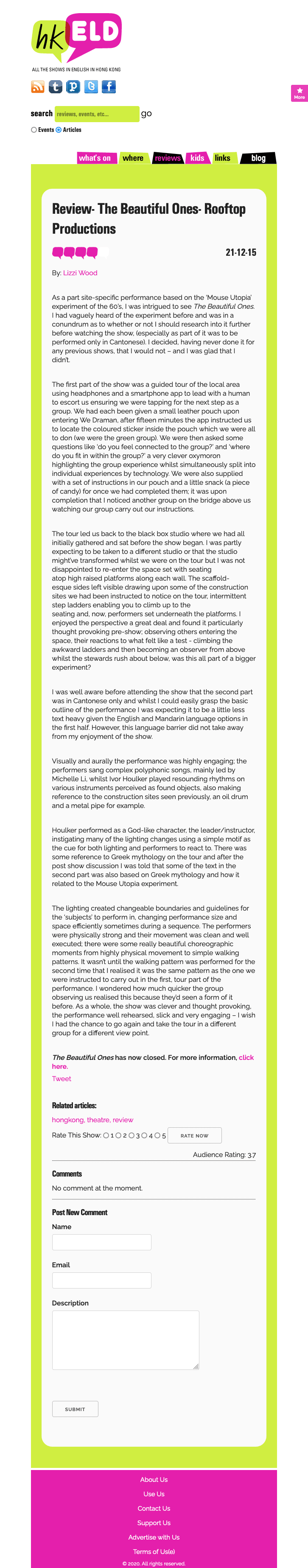 A screenshot of the review of The Beautiful Ones in hkeld