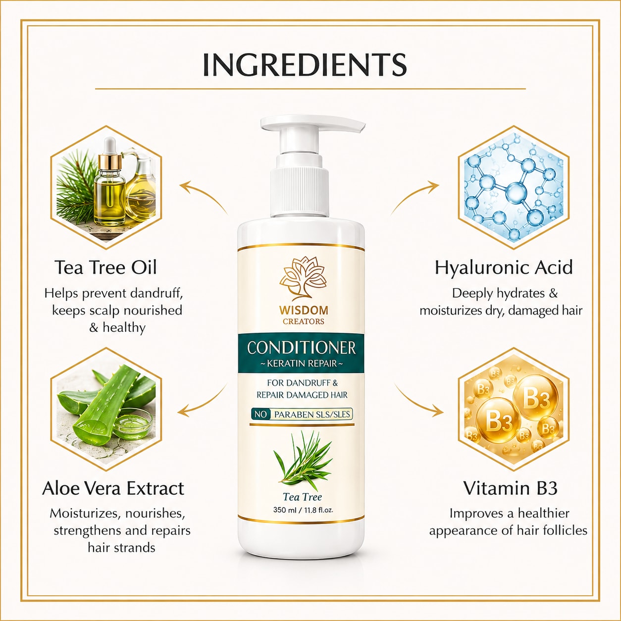 Tea Tree Conditioner 350ml - Keratin Repair & Frizz Control