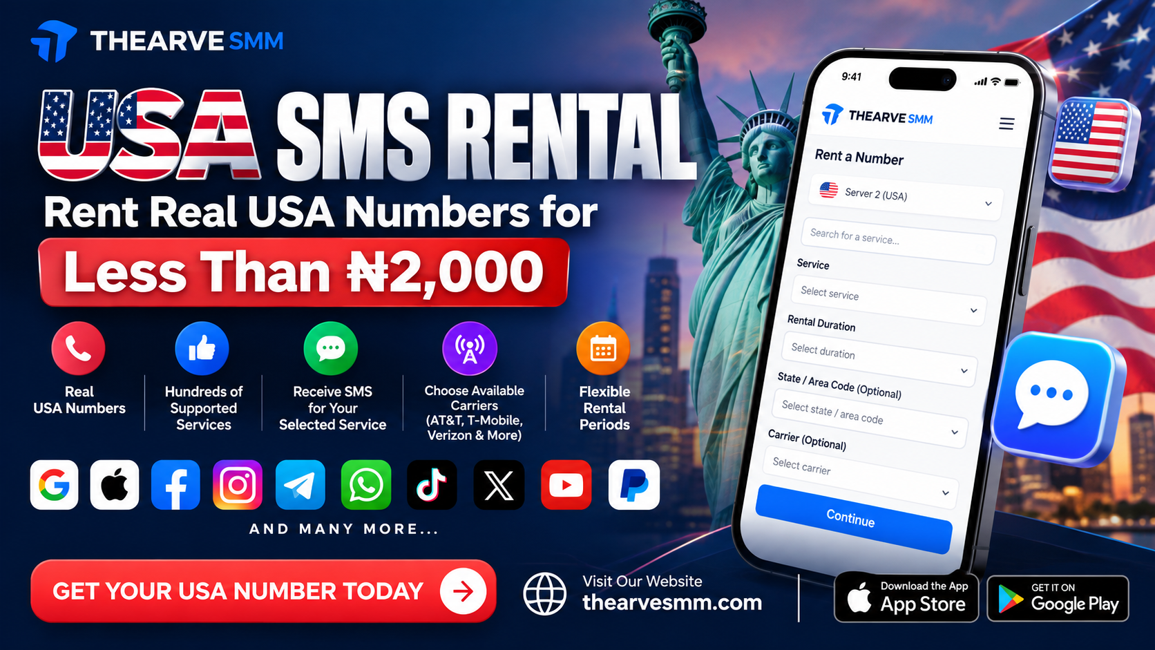 USA SMS Rental: Rent Real USA Numbers for Less Than ₦2,000 on THEARVE SMM