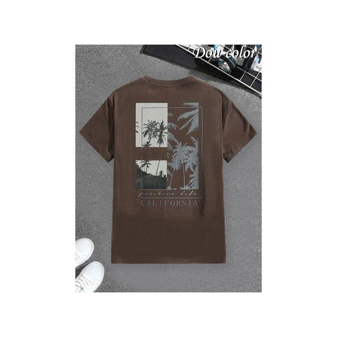 T-shirt homme manches courtes style hawaïen - Marron