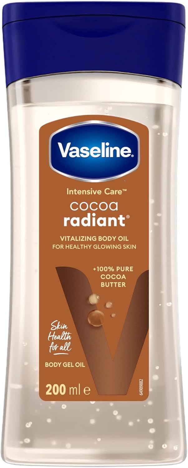Vaseline Intensive Care Cocoa Radiant pour une peau éclatante, huile corporelle au beurre de cacao pur + huiles régénérantes