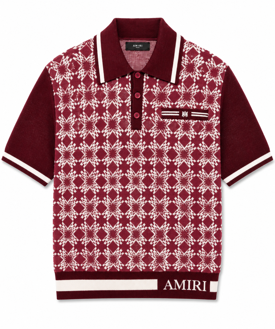 Polo en Maille Jacquard AMIRI – Bordeaux & Blanc
