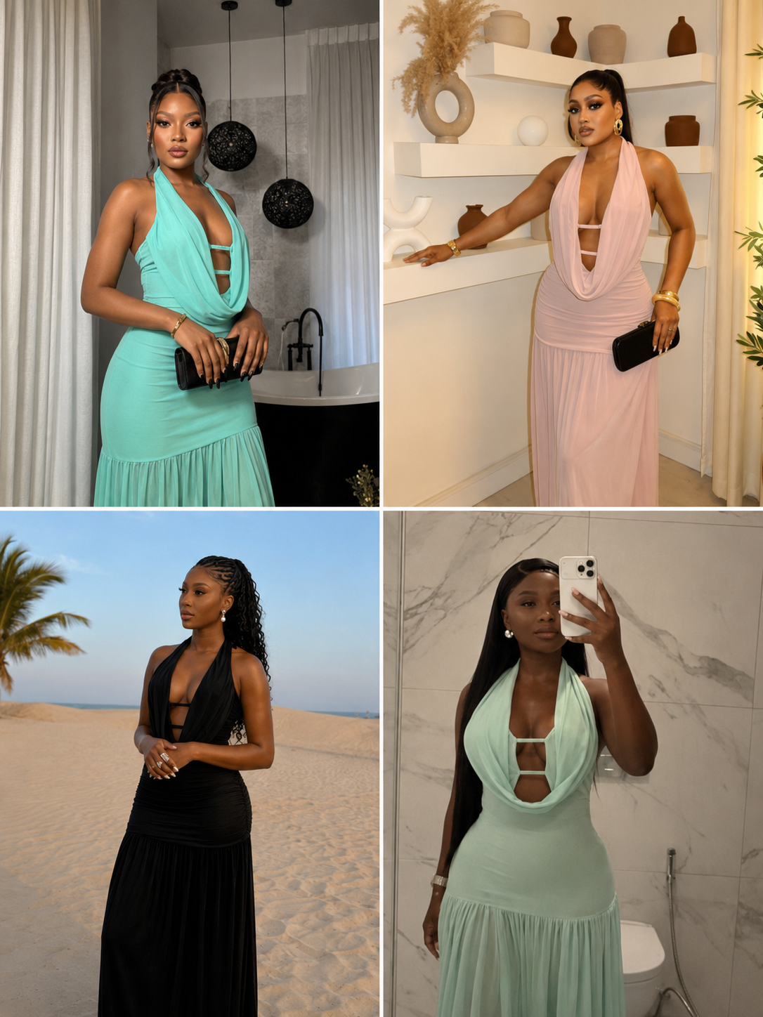 Robe de Soirée Halterneck Drapee avec Cut-Out