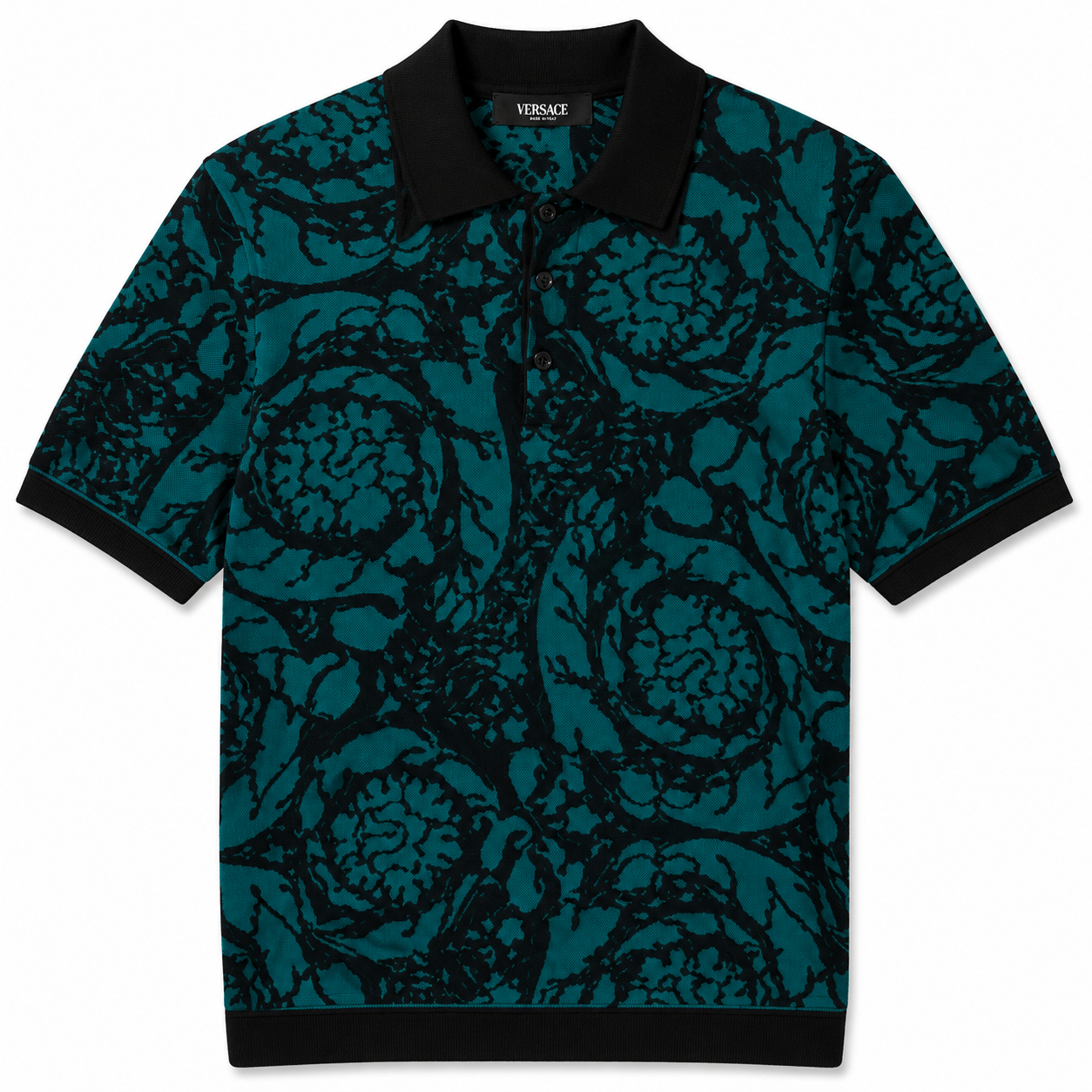 Polo Maille Motif Barocco Teal & Black