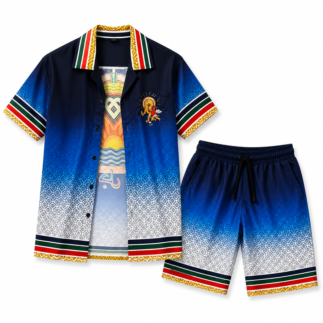 Ensemble Chemise & Short Dégradé Bleu Mosaïque