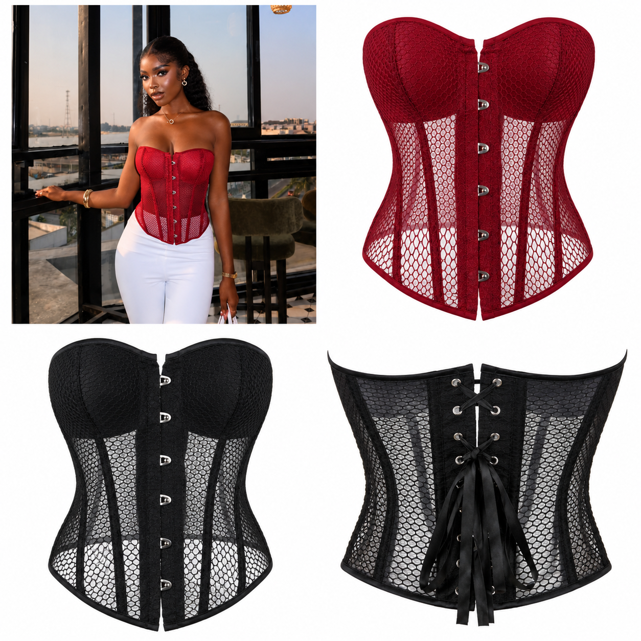 Top Corset Struture Mesh avec Laçage Dos