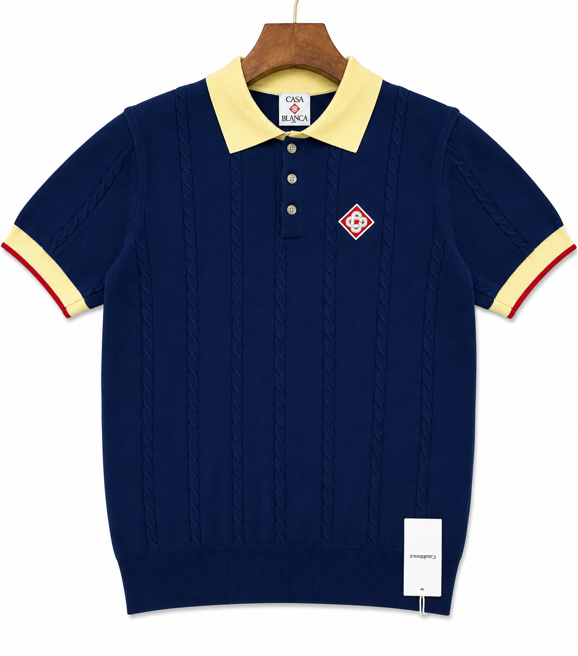 Polo Tricot Maille Torsade Col Contrasté