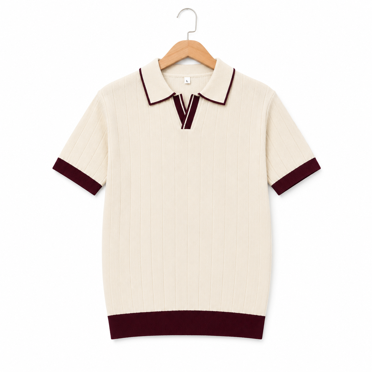 Polo Crème / Bords Bordeaux