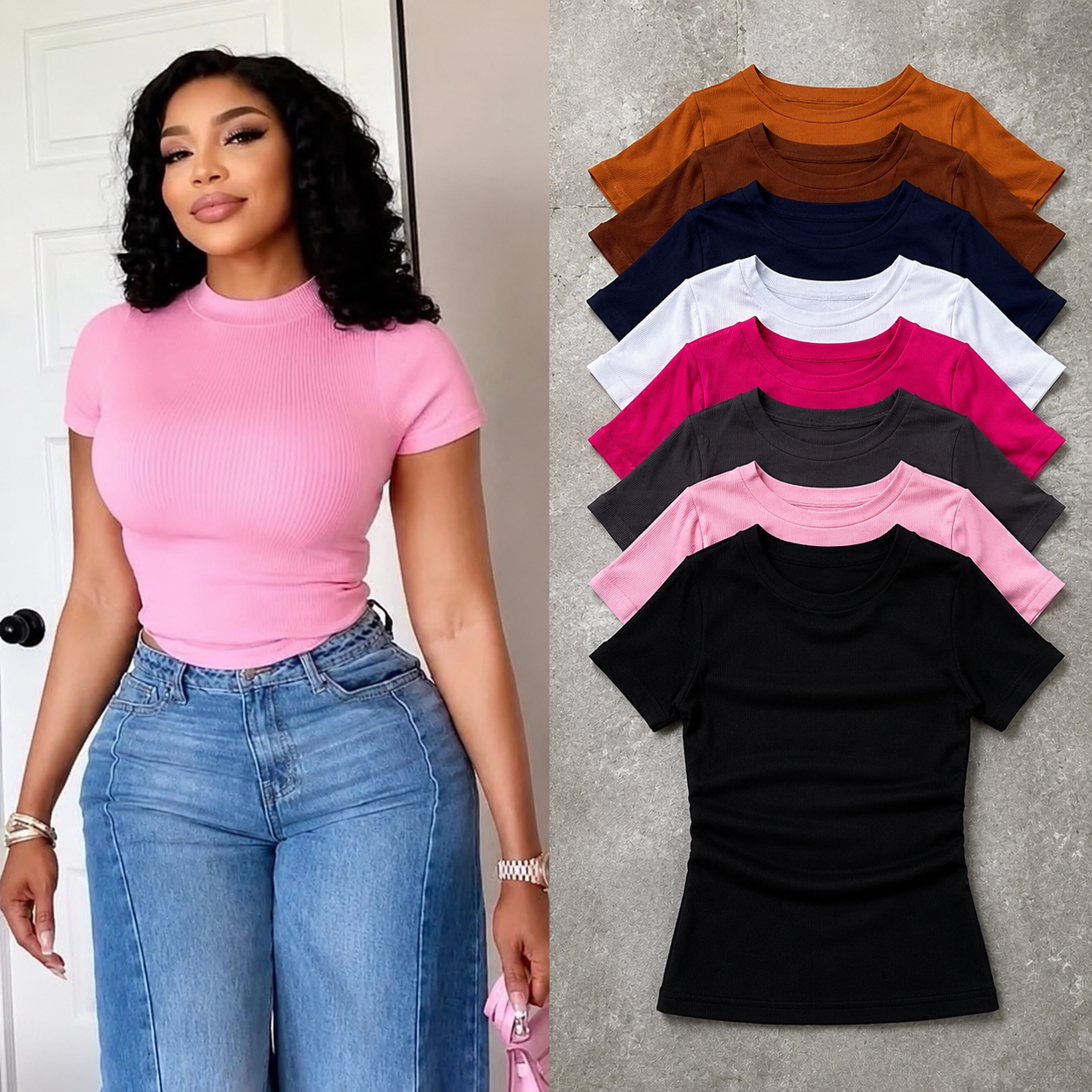 Crop Top Côtelé Col Ras-du-Cou – Collection Basics