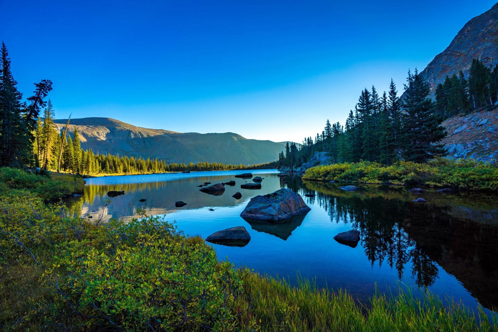 Willows Turn First — Indian Peaks Wilderness, Colorado. The willows turning gold along the shoreline while the lake still holds its summer blue, with the…