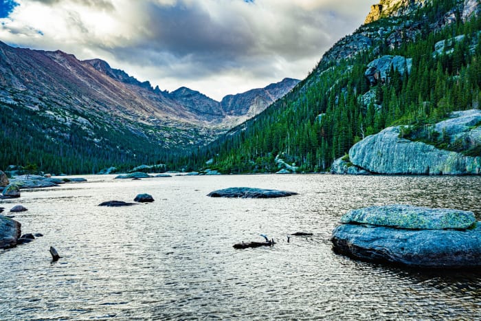 Glacier Gorge Stacked Behind — Rocky Mountain National Park, Colorado. Mills Lake in Rocky Mountain National Park with the whole of Glacier Gorge stacked up…