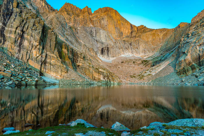 The Diamond in Still Water — Rocky Mountain National Park, Colorado. The Diamond on Longs Peak catching morning sun and dropping straight into a flat calm…