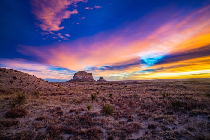 Pawnee Buttes Under Colorful Sunrise — Pawnee National Grassland, Colorado — Colorado landscape photography by Chris Heaton