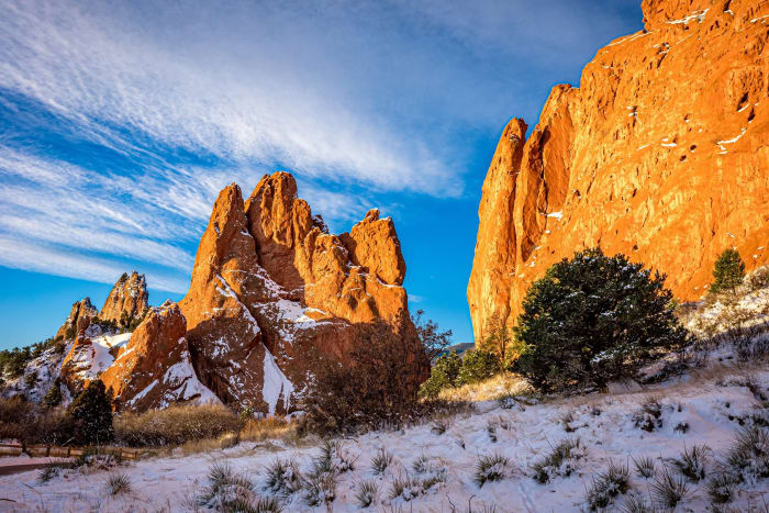 Cirrus Over the Fins — Garden of the Gods, Colorado Springs, Colorado. Morning sun on the great fins at Garden of the Gods with high cirrus streaking across…