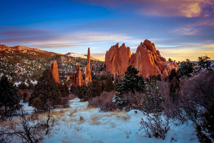 Garden of the Gods, After the Storm — Garden of the Gods, Colorado Springs, Colorado. Sunrise painting the great fins at Garden of the Gods right after an…