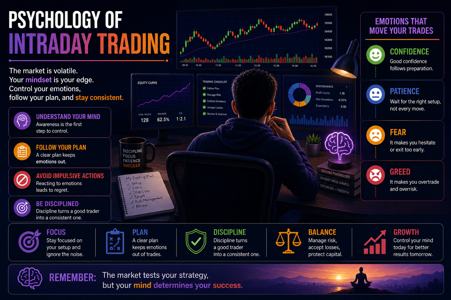 Psychology of intraday trading with emotions, discipline and market charts