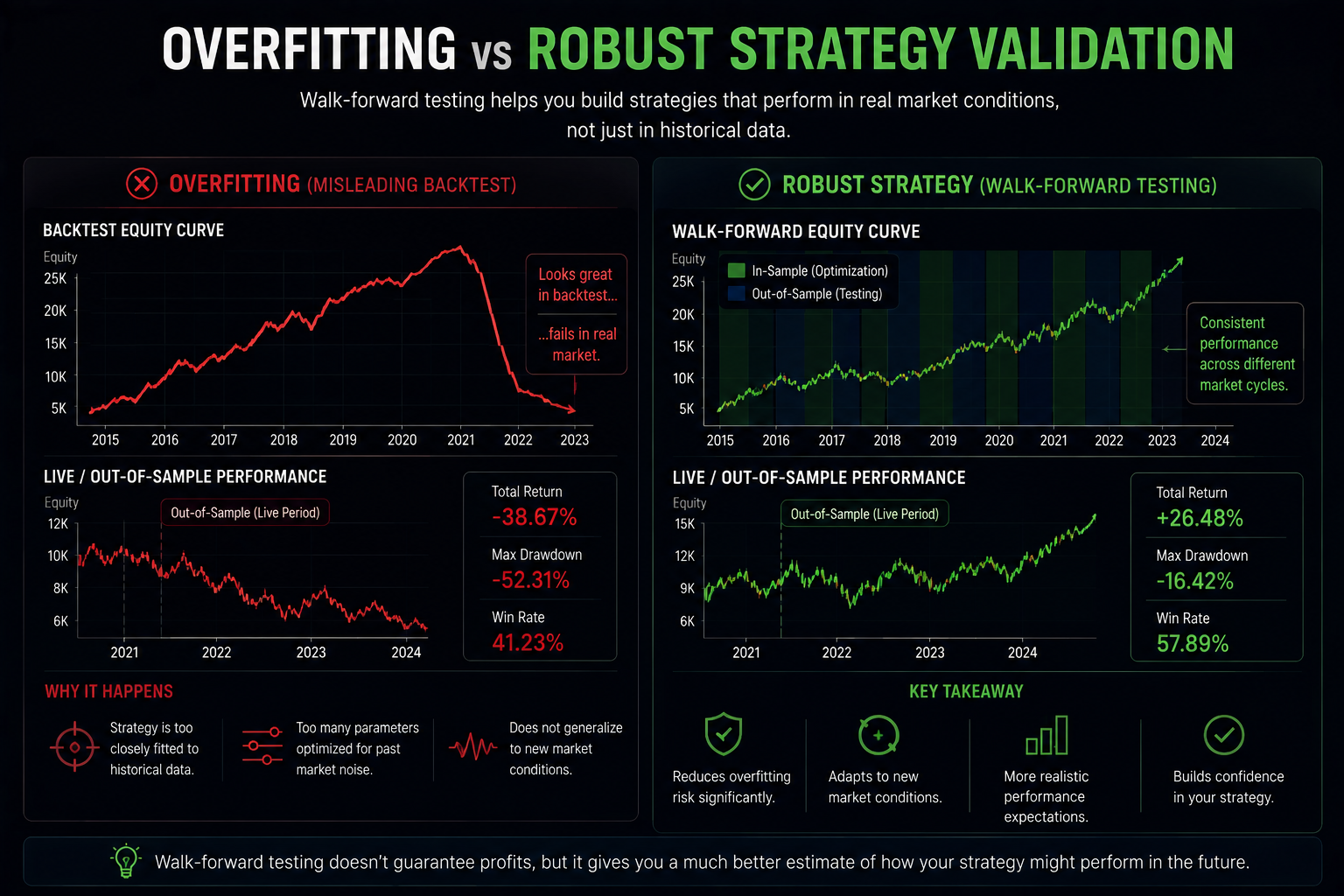 Trading strategy performance and walk-forward testing analysis