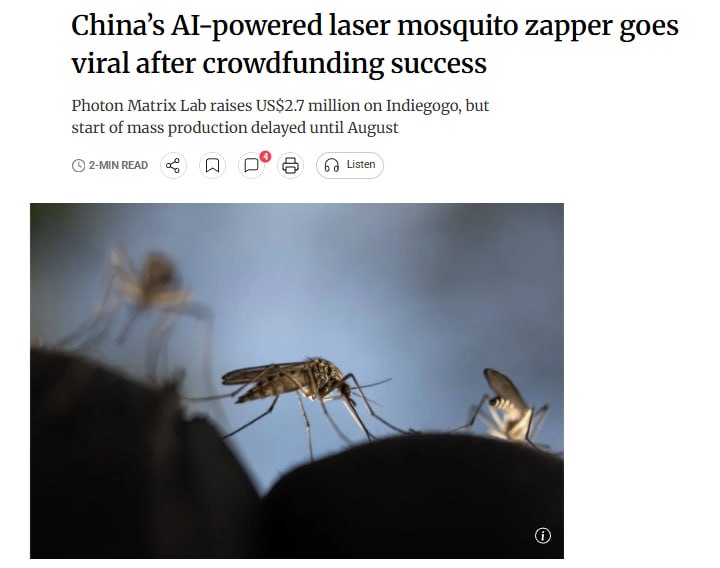 🦟 Empresa china crea dispositivo portátil con IA y láser que detecta y elimina mosquitos en pleno vuelo