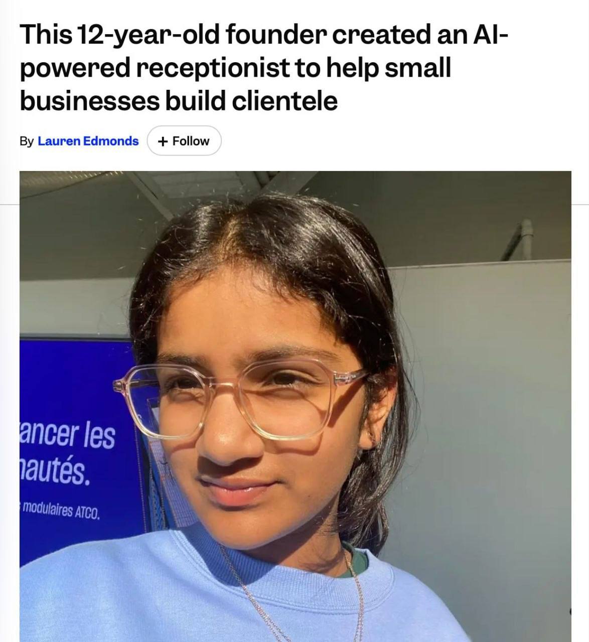 Una niña de 12 años creó una startup de IA para reemplazar recepcionistas