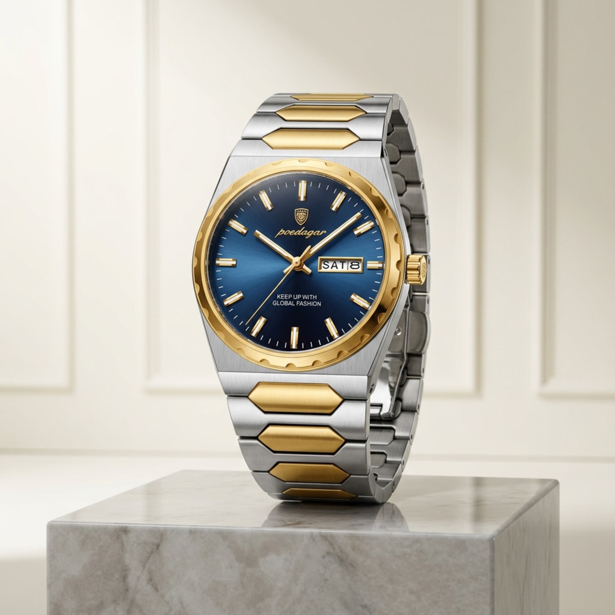 Poedagar Two-Tone Watch with Blue Dial