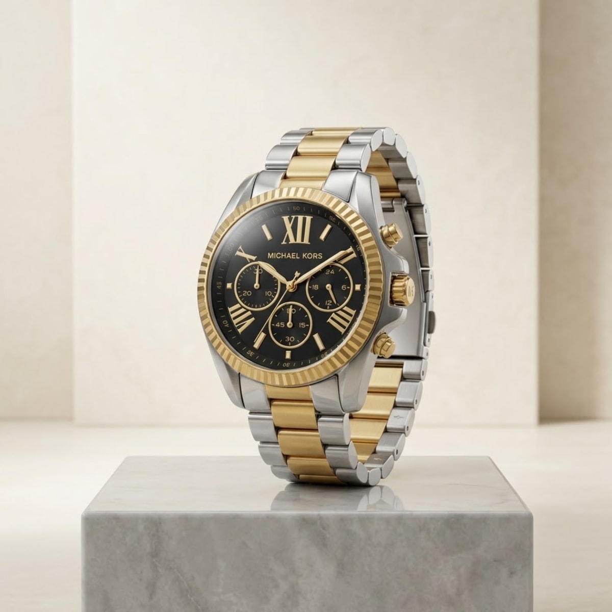 The Lexington Chronograph in Two-Tone Stainless Steel & Obsidian Black