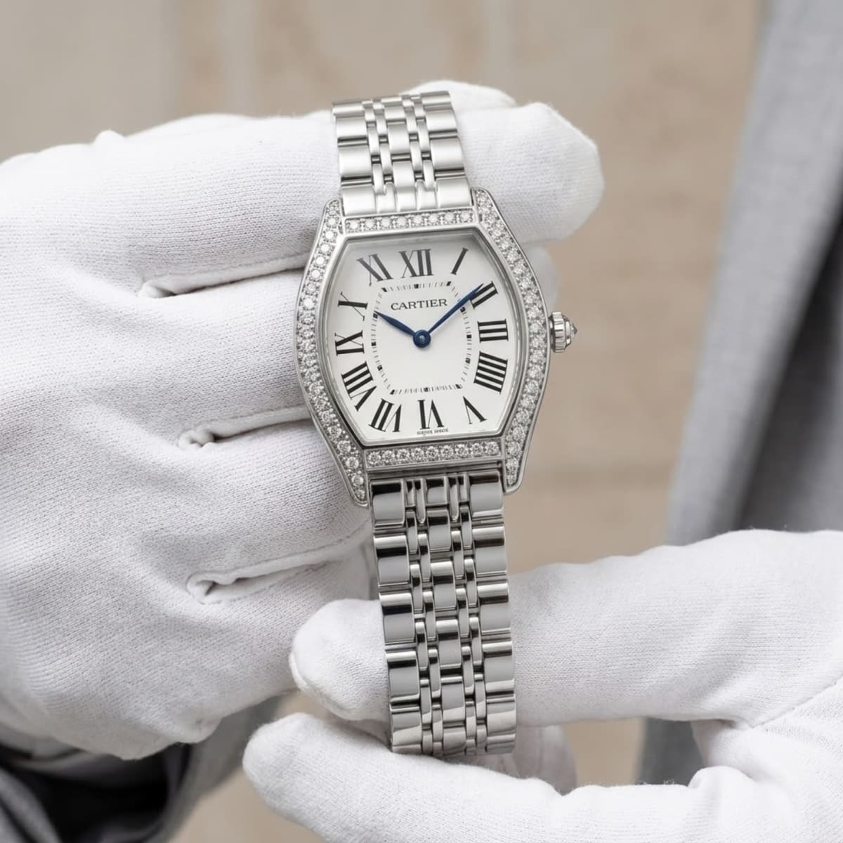 The Cartier Tortue in Stainless Steel & Brilliant-Cut Diamonds
