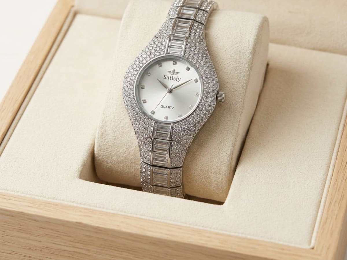 The Satisfy Pavé Crystal Oval Statement Watch in Polished Silver