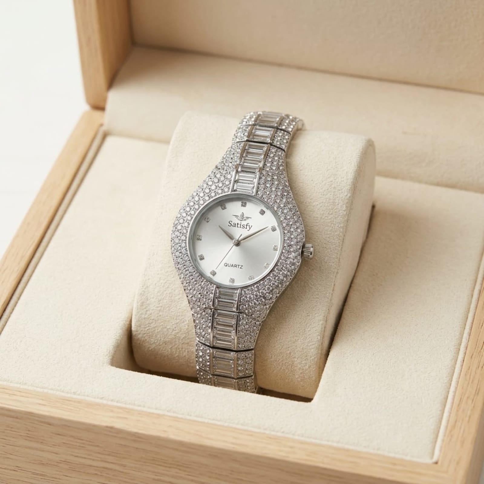 The Satisfy Pavé Crystal Oval Statement Watch in Polished Silver