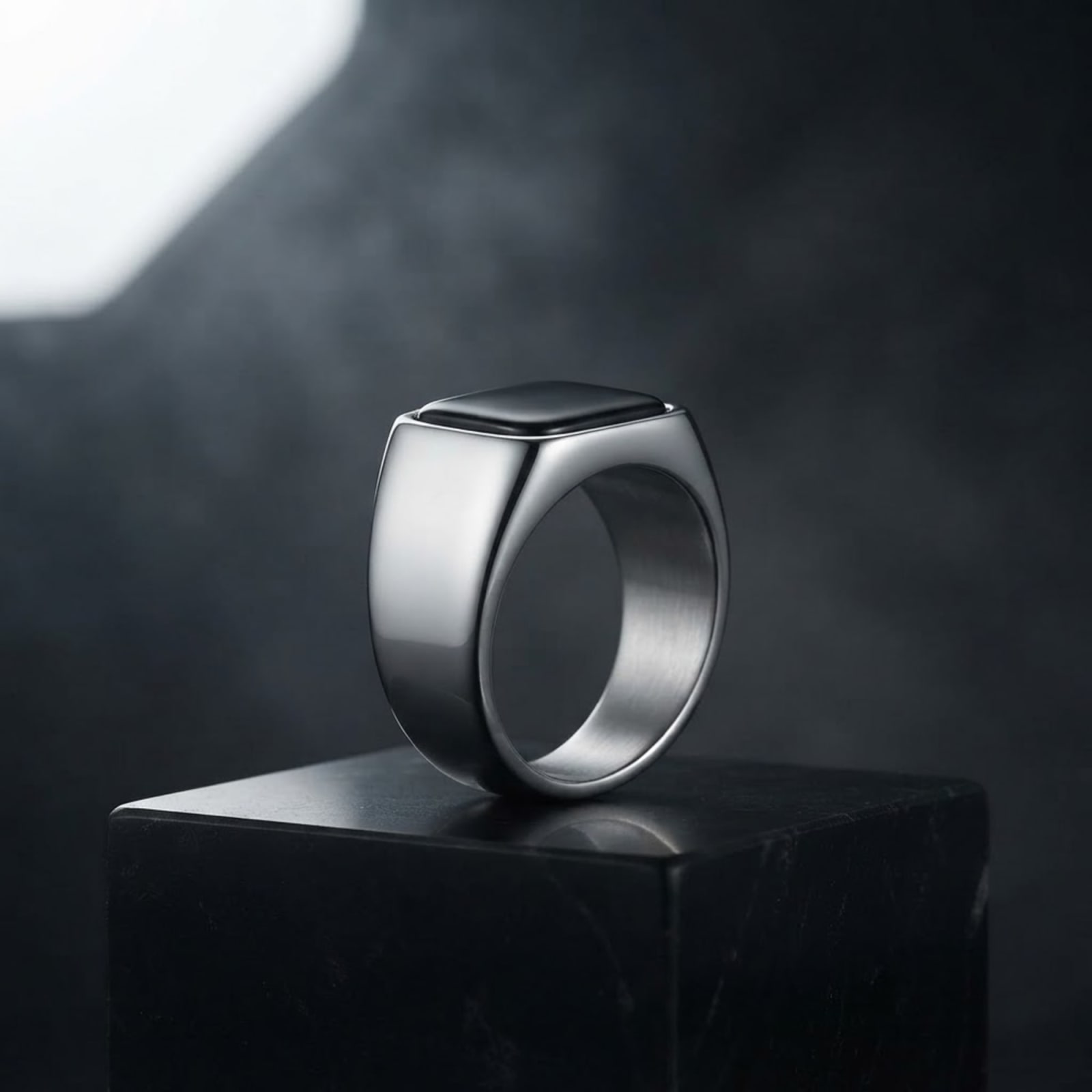 Rectangle Black Onyx Ring, Silver-Tone