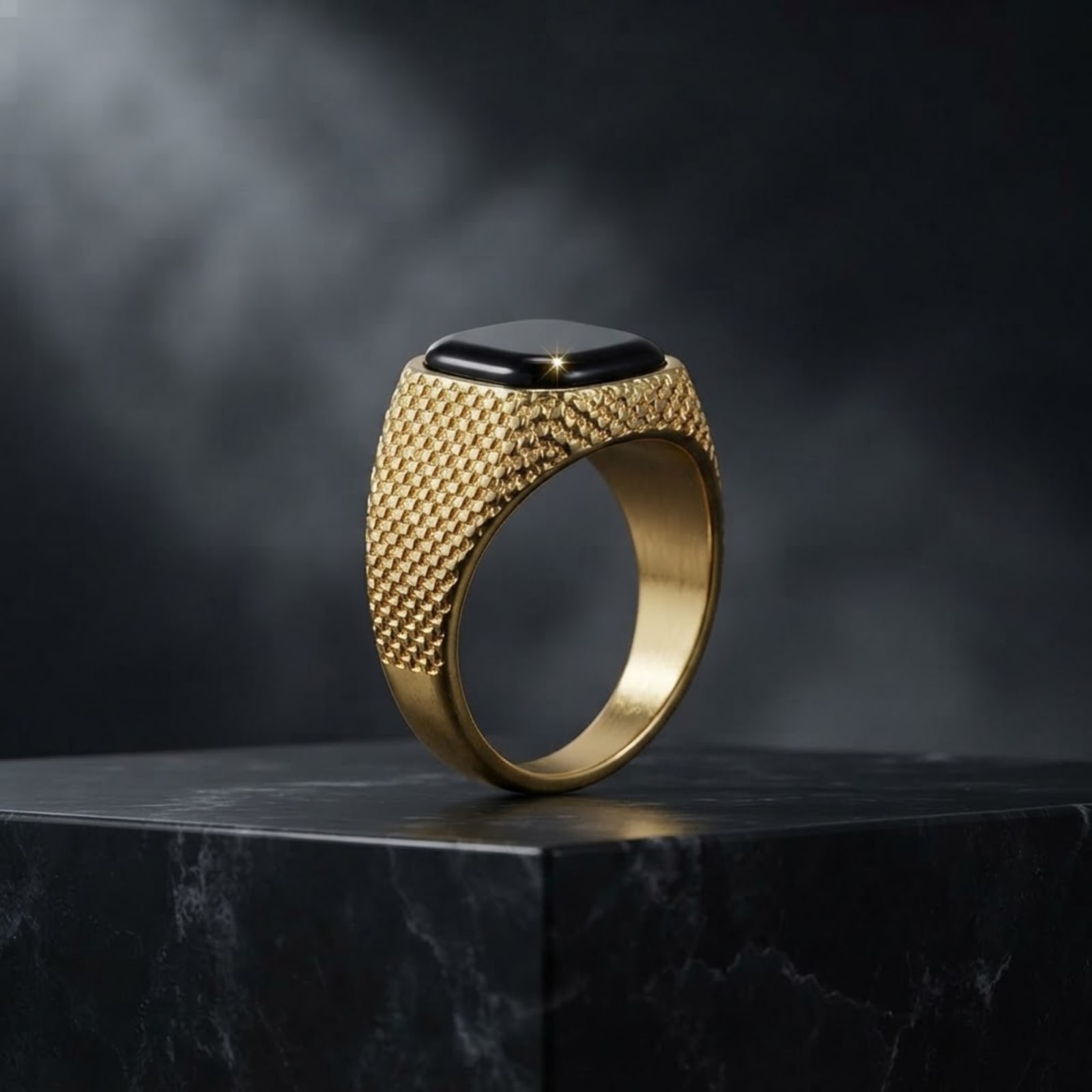 Black Onyx Square Signet Ring, Gold-Tone
