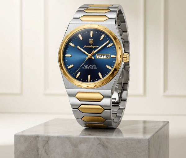 Poedagar Two-Tone Watch with Blue Dial