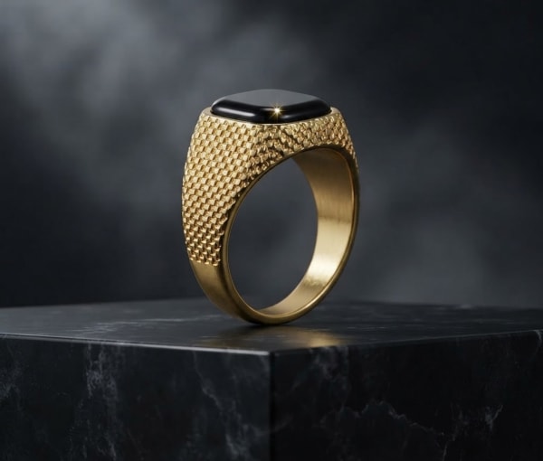 Black Onyx Square Signet Ring, Gold-Tone