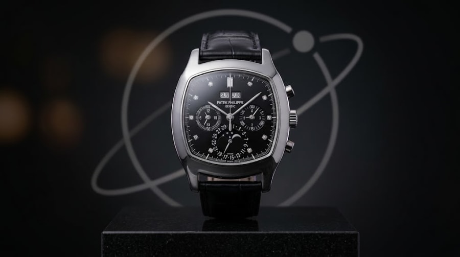 The 5020P on a black stand against a dark ground with the Orbit X mark