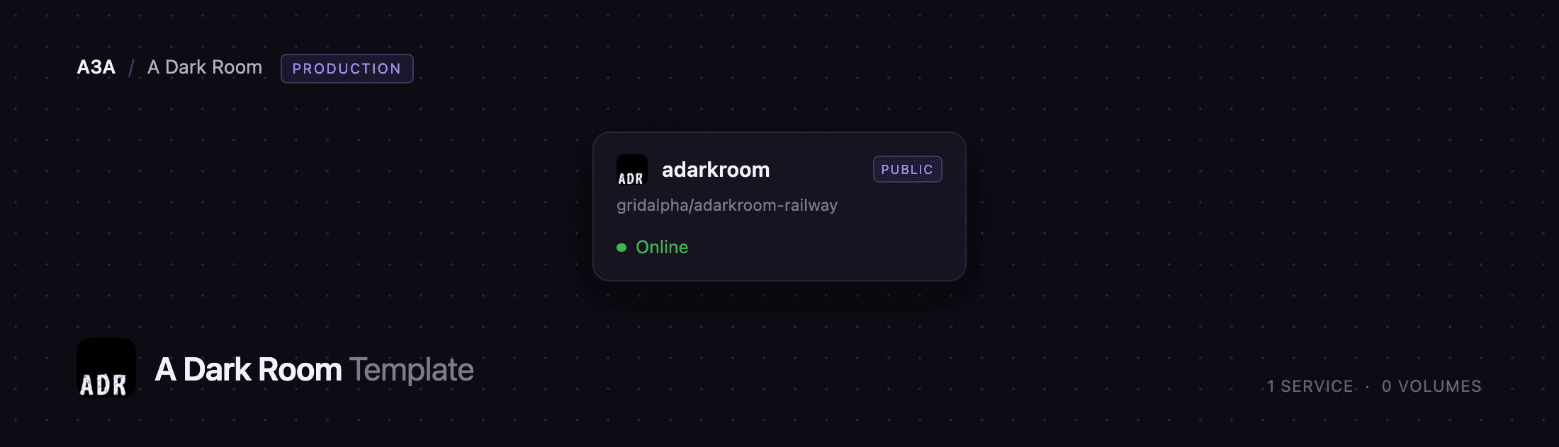 Single adarkroom web service in the Railway project