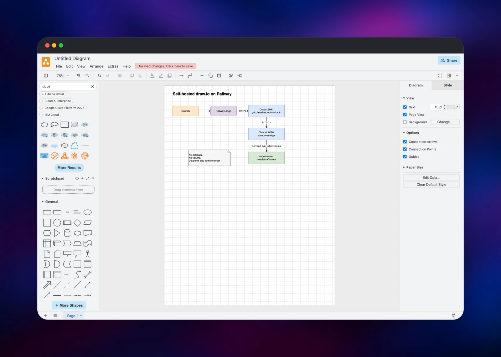 Searching draw.io's bundled cloud shape libraries