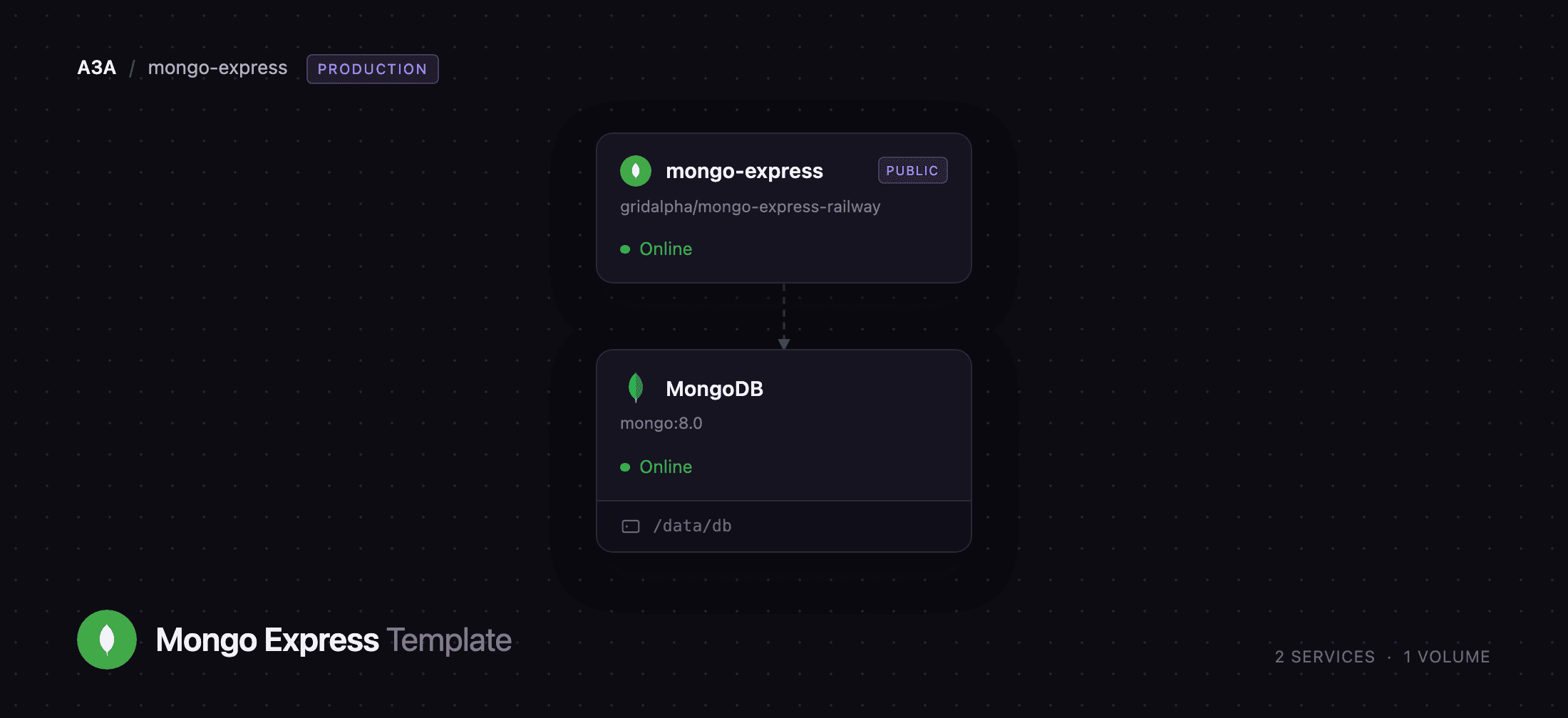 Diagram of the Mongo Express and MongoDB services on Railway