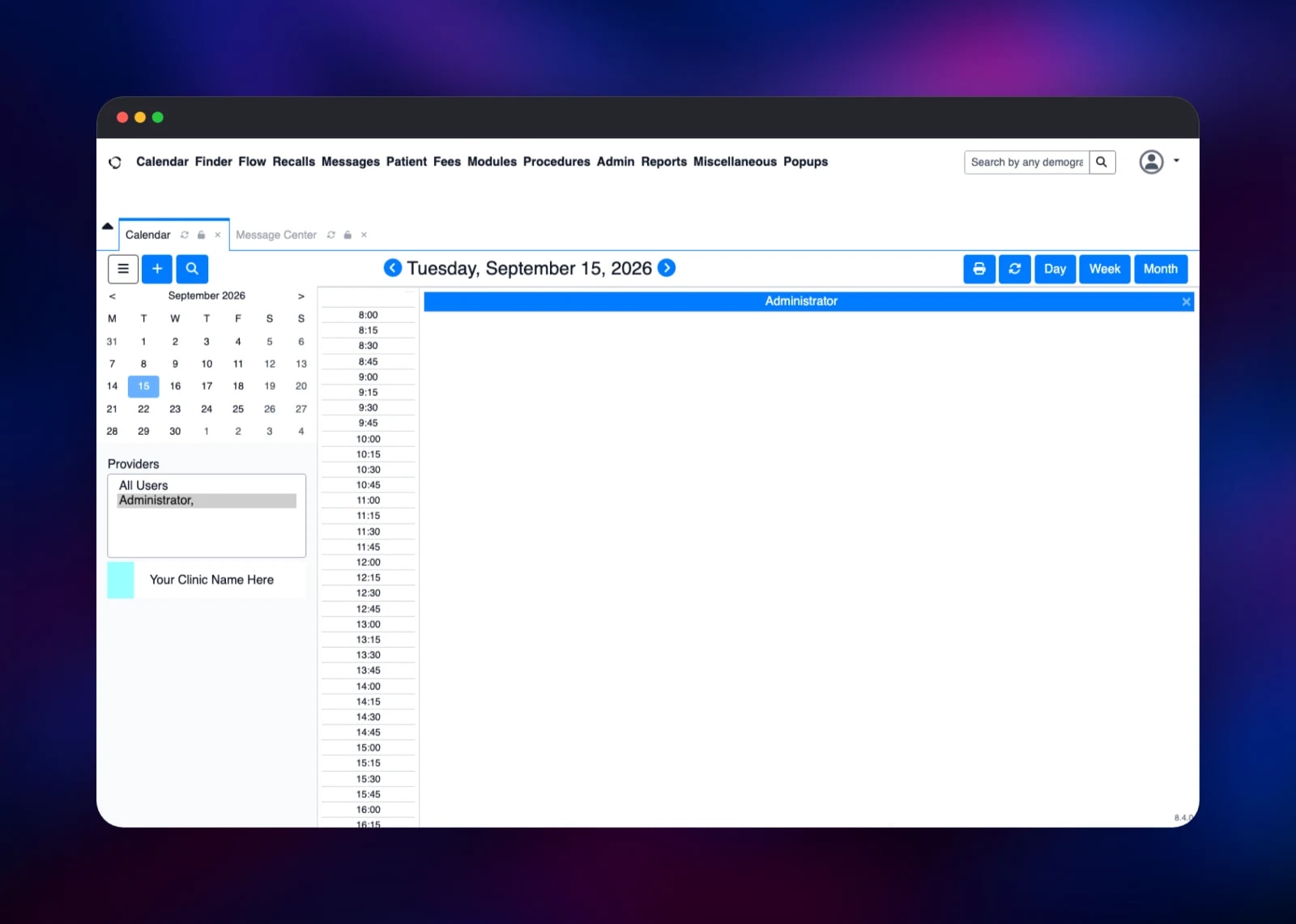 OpenEMR appointment calendar for a single provider