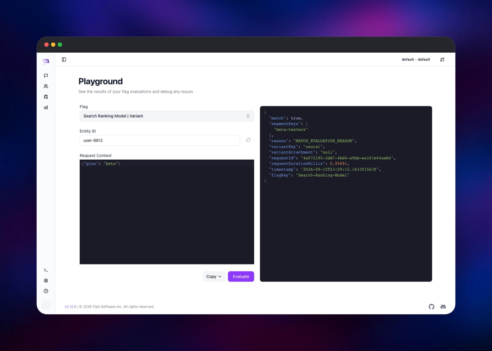 Flipt playground returning the neural variant for a beta user
