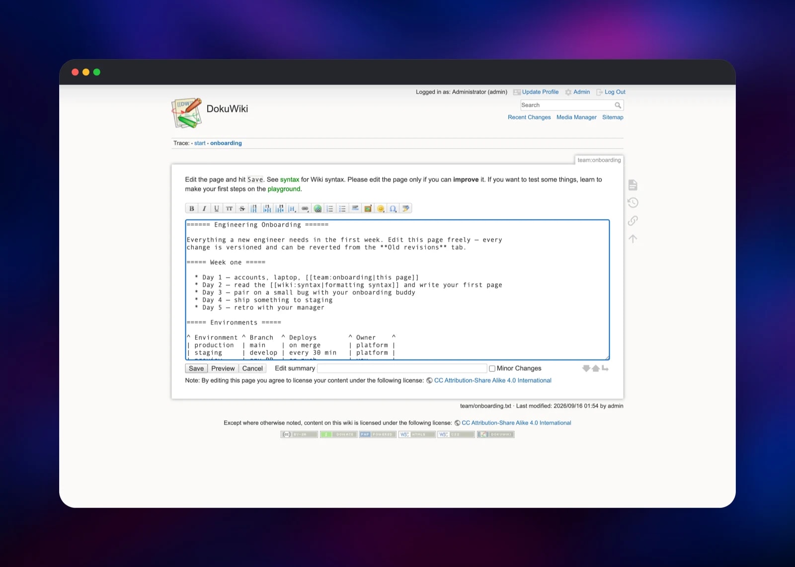 Editing DokuWiki markup with the formatting toolbar