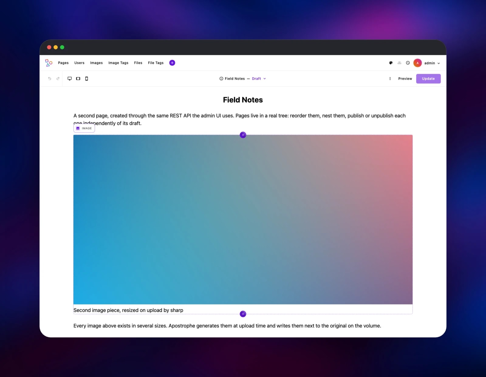 Editing an Apostrophe page in place with widget controls