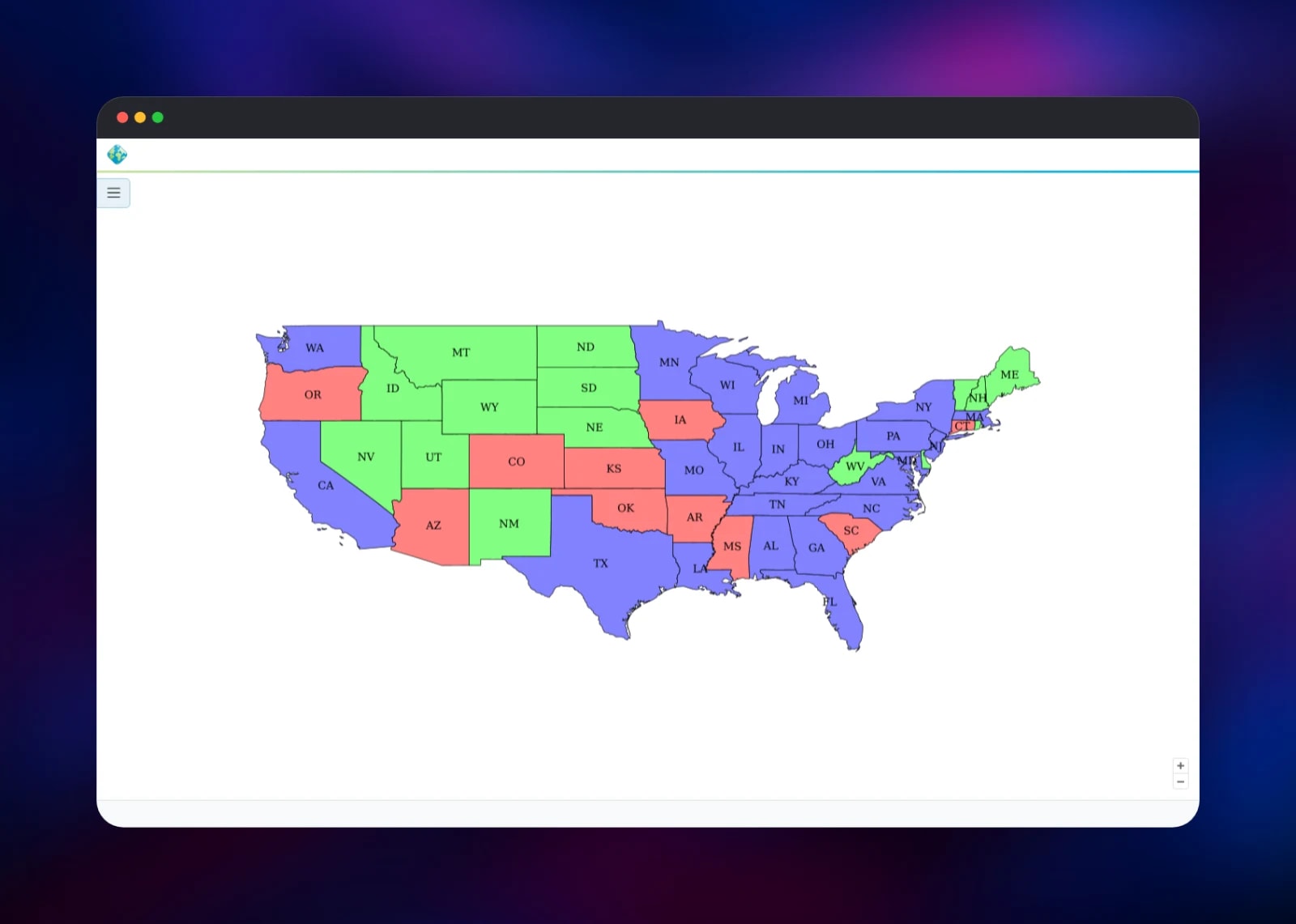 GeoServer rendering a coloured US states map in OpenLayers