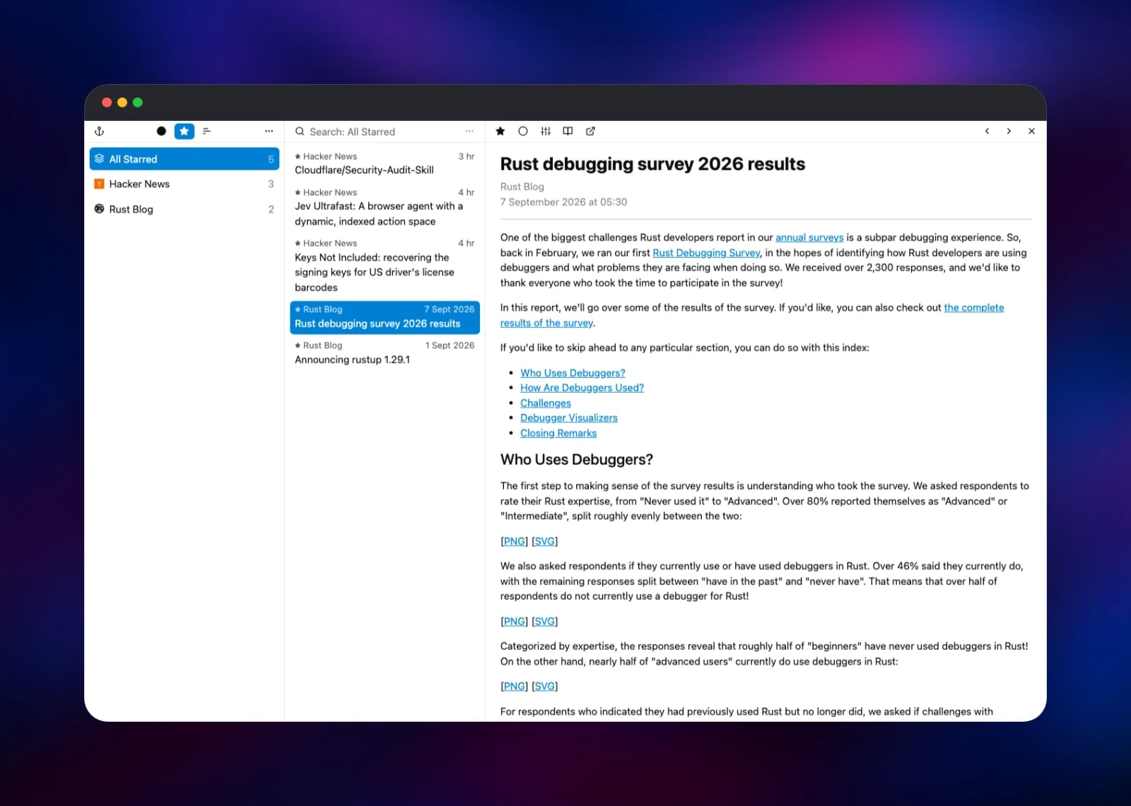 Starred articles filtered across feeds in yarr