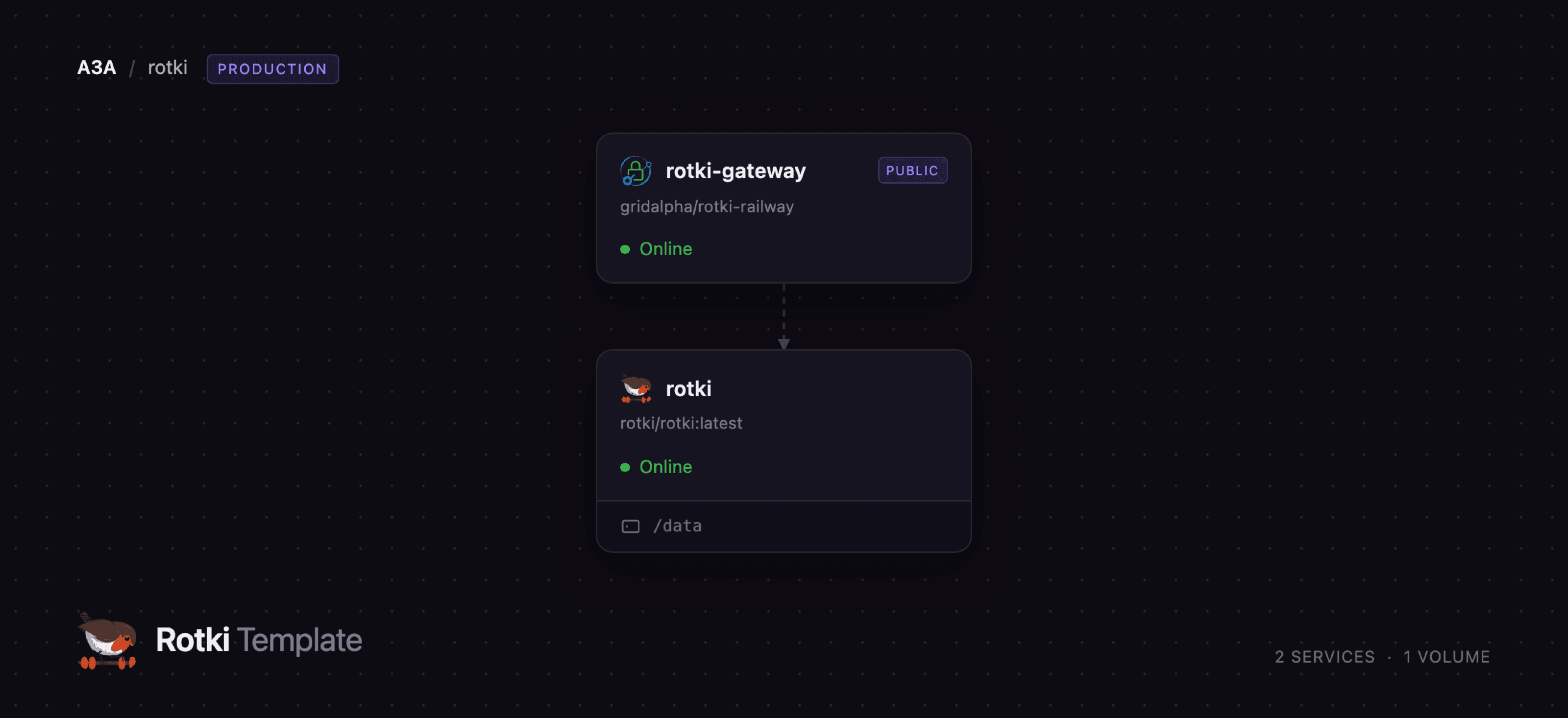 Caddy gateway routing to the private rotki service on Railway