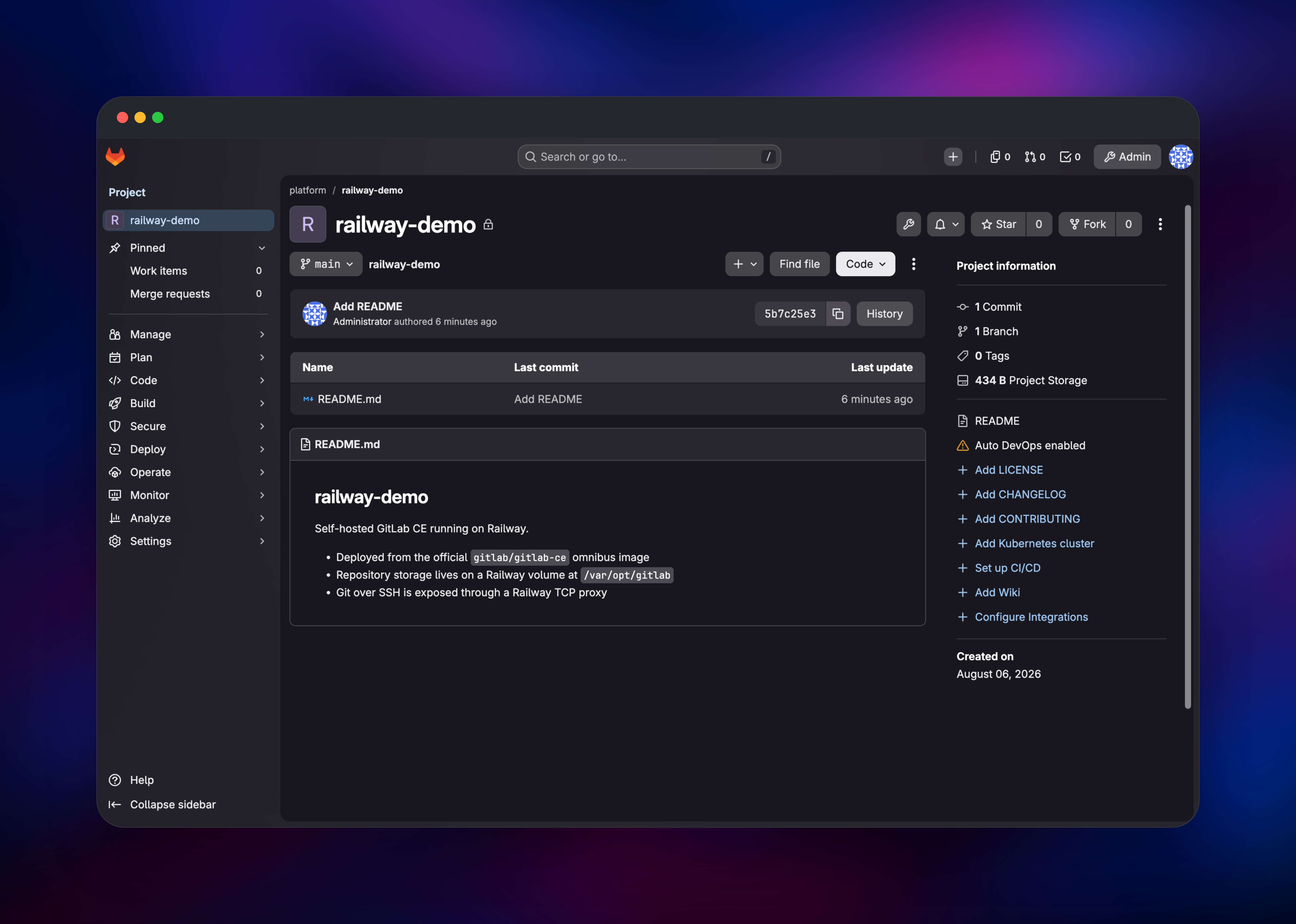 GitLab CE dashboard screenshot 1