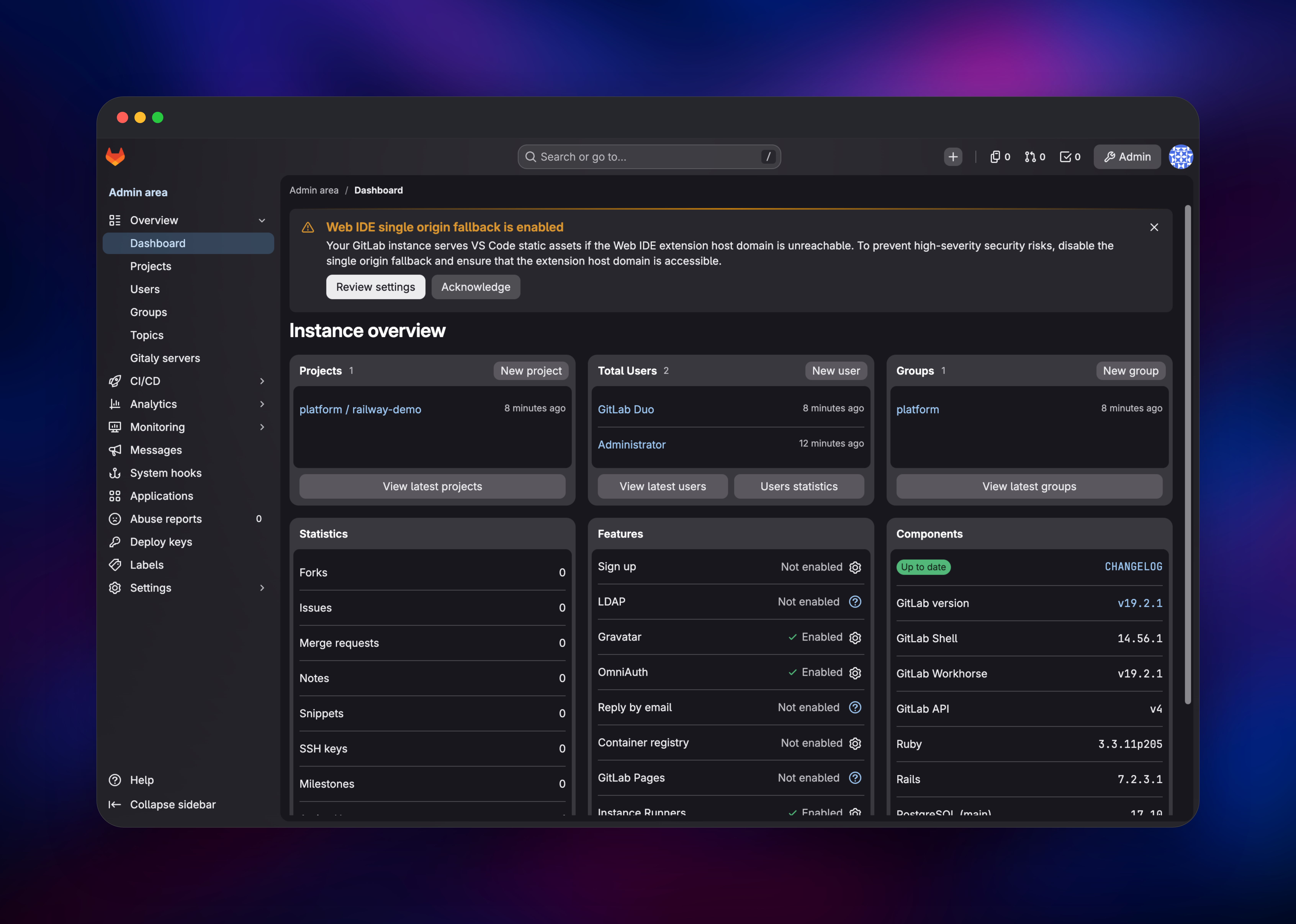 GitLab CE dashboard screenshot 2