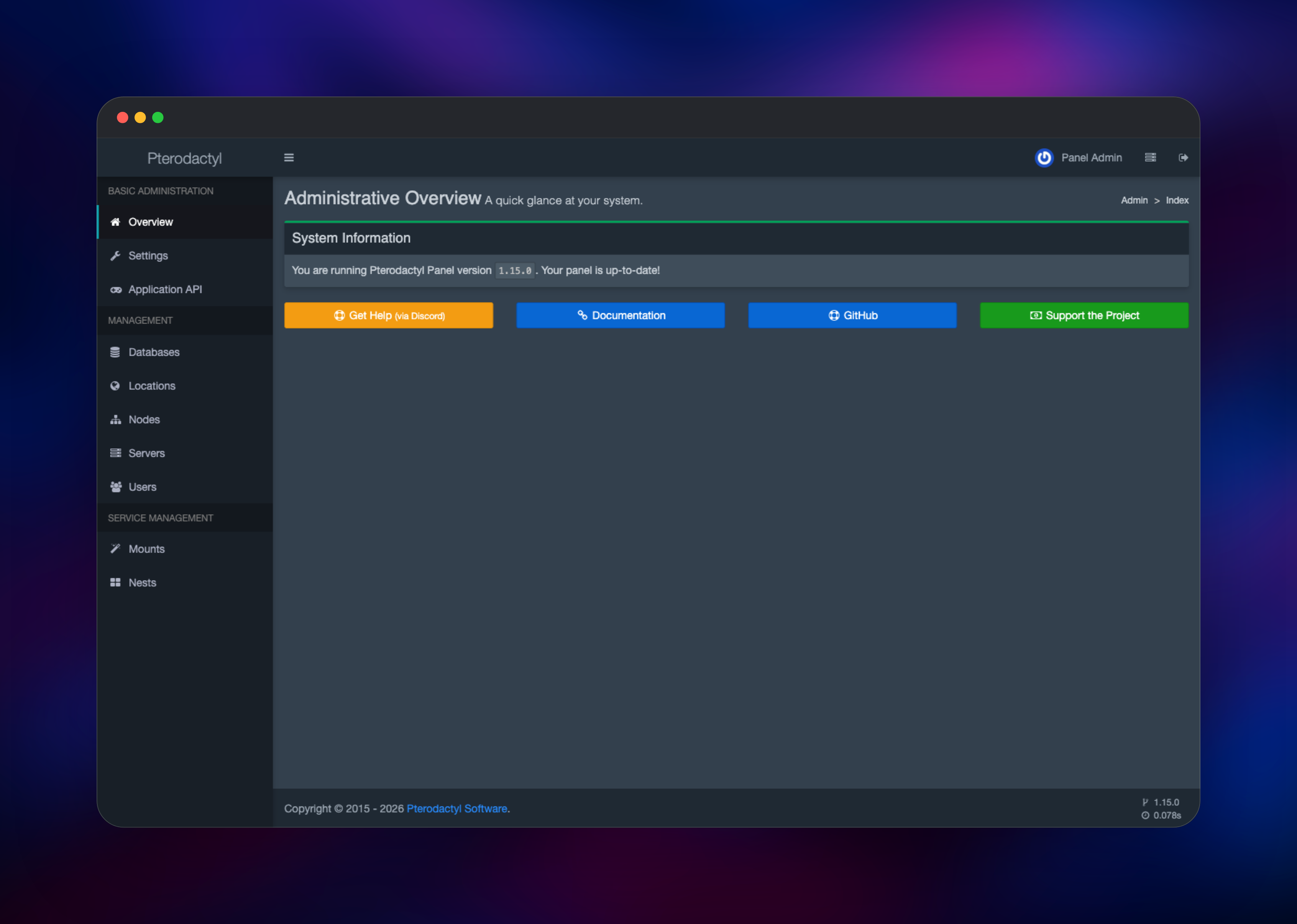 Pterodactyl Panel dashboard screenshot 1