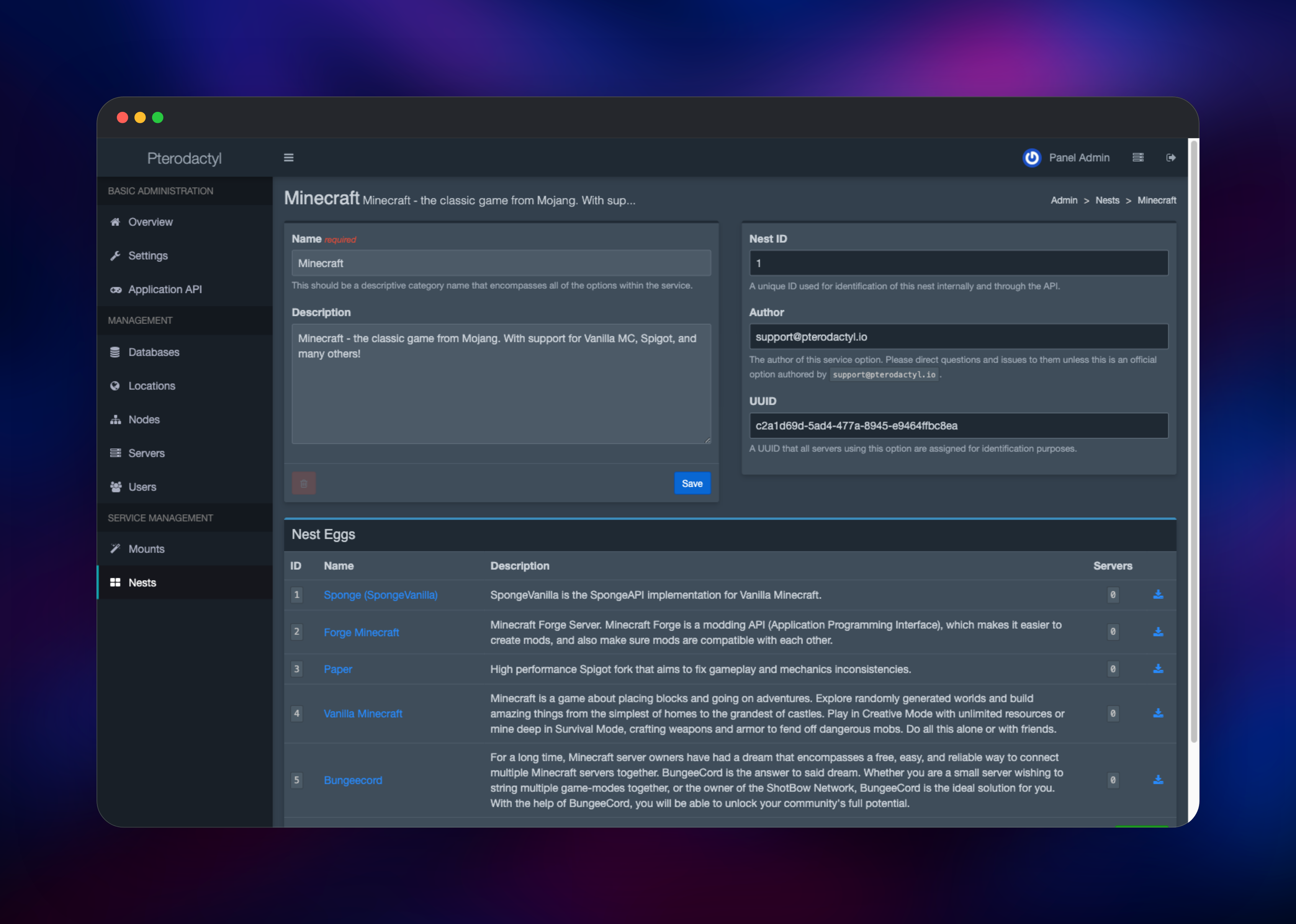Pterodactyl Panel dashboard screenshot 2