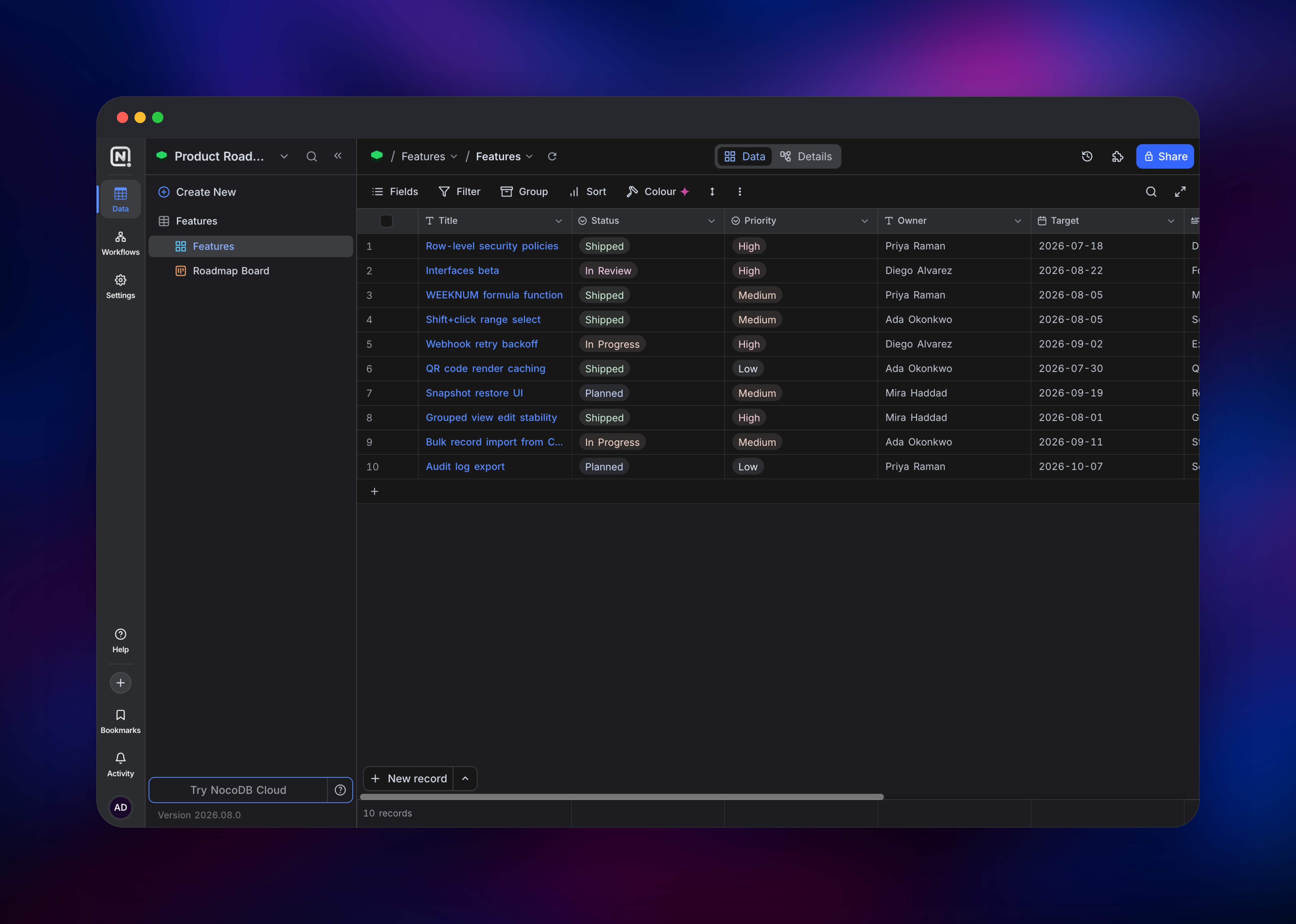 NocoDB dashboard screenshot 3
