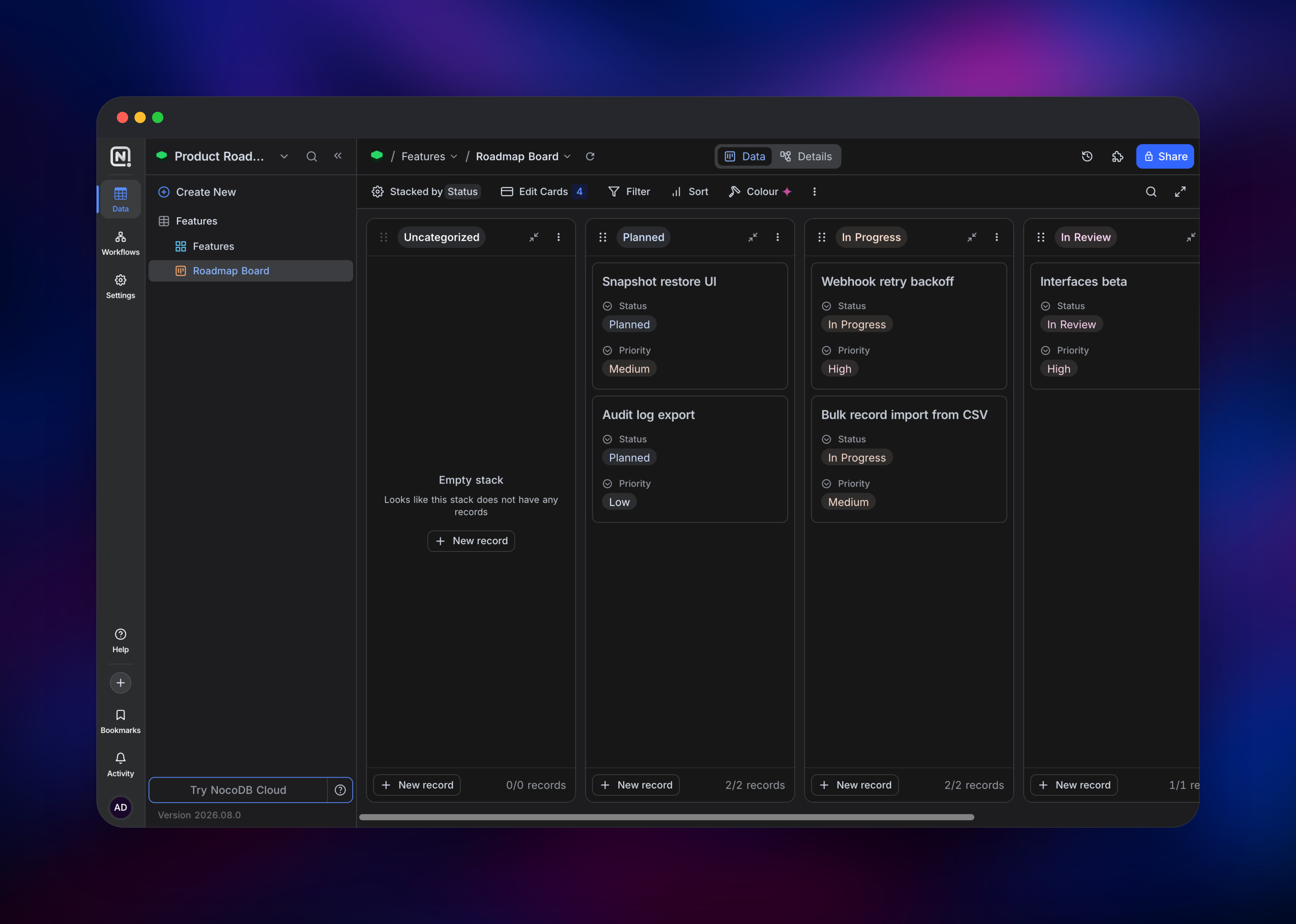 NocoDB dashboard screenshot 2